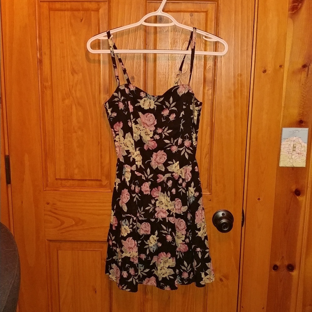 H&M black floral ruffled mini dress